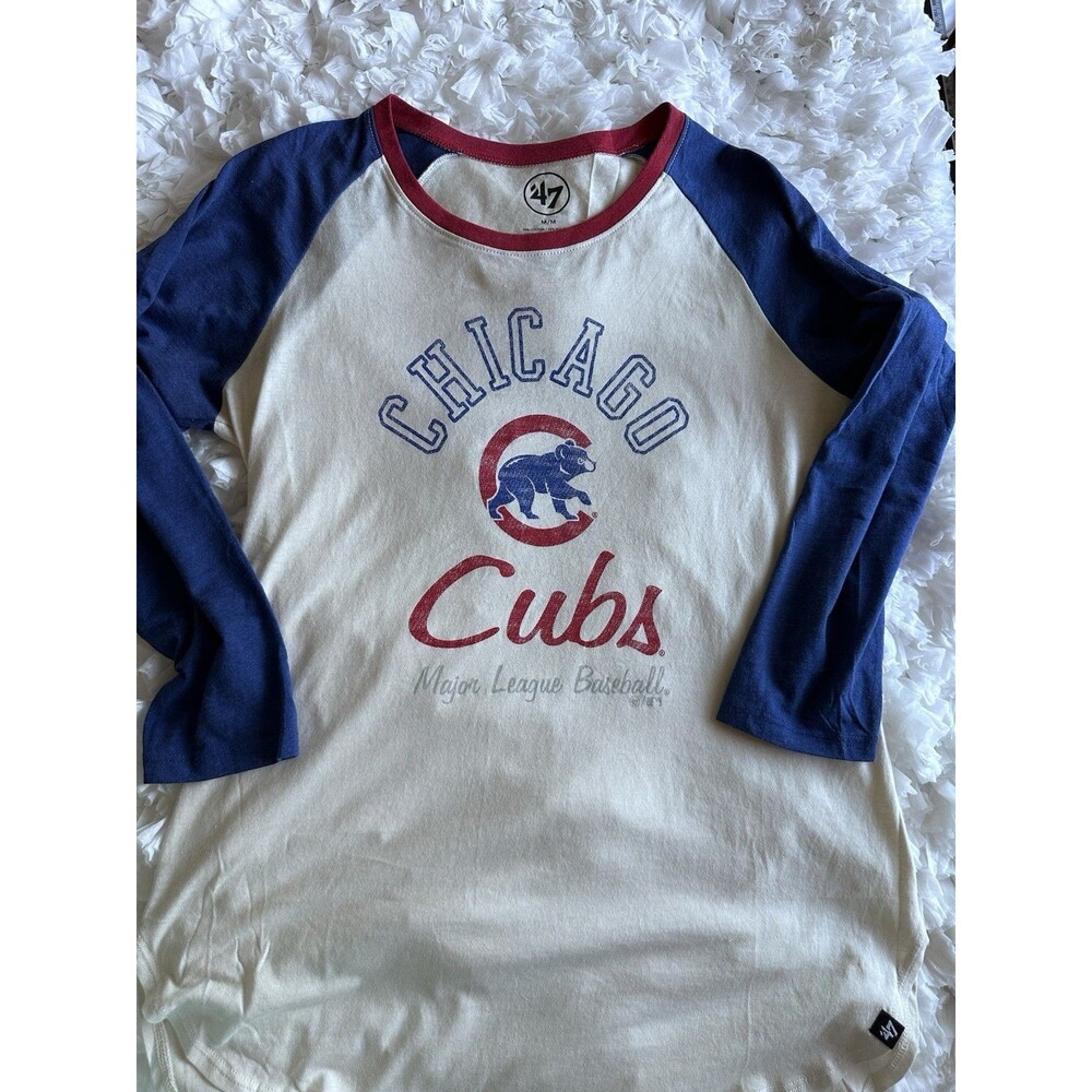’47 Chicago Cubs Women’s Raglan MLB Shirt Medium Blue White Red Baseball